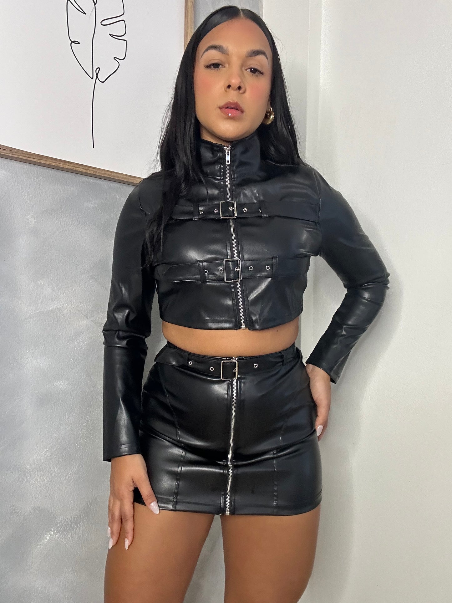 Zipper Top/Belted Mini Skirt