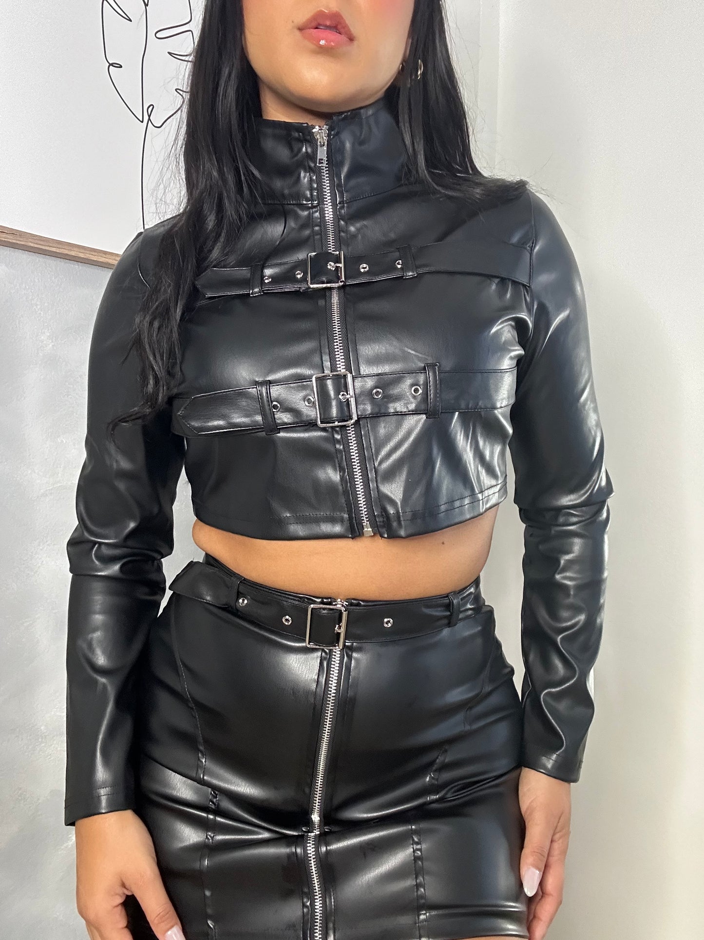 Zipper Top/Belted Mini Skirt