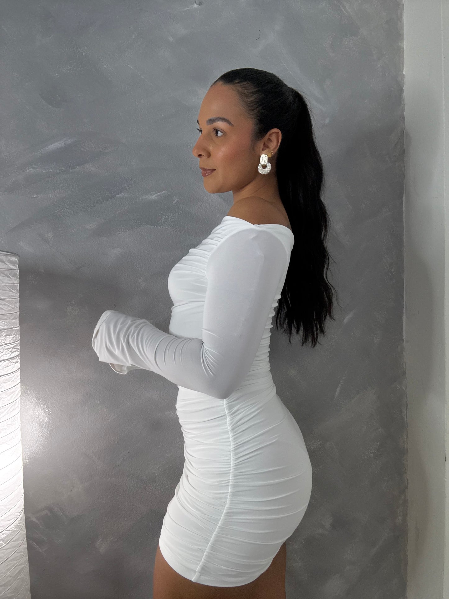 White Neckline Mini Dress