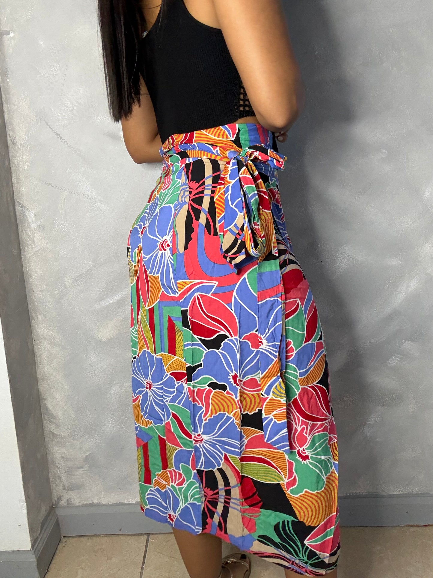 Tropical Wrap Midi Skirt