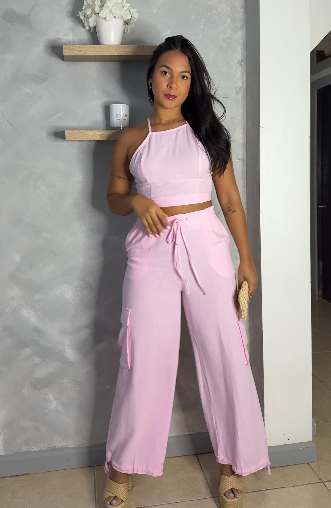 Crop Top & Cargo Set (Pink)