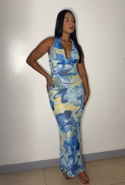 Floral Halter Open Back Maxi