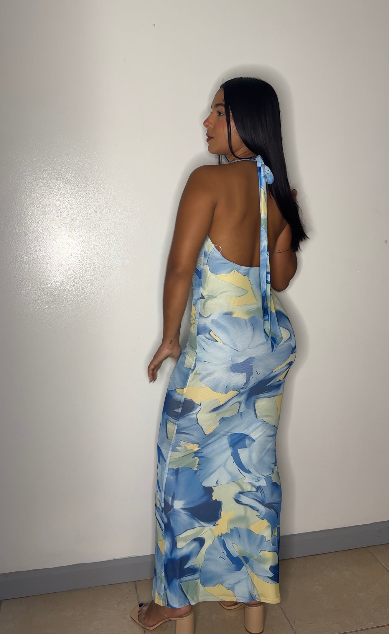 Floral Halter Open Back Maxi