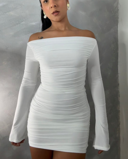 White Neckline Mini Dress