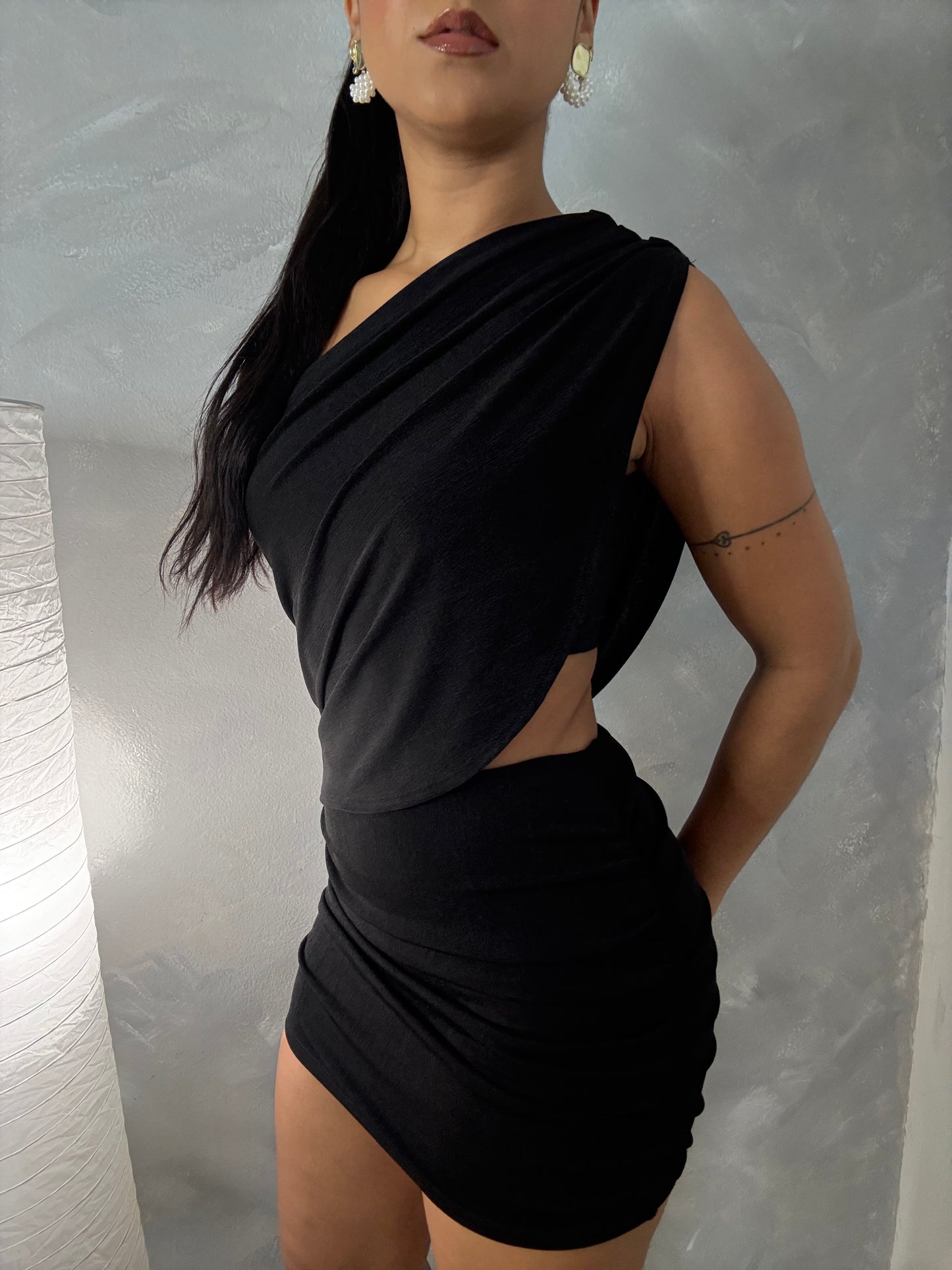 One shoulder Mini Dress- Black