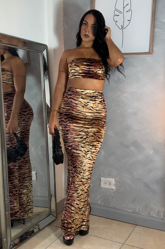 Velvet Bodycon Animal Print Set