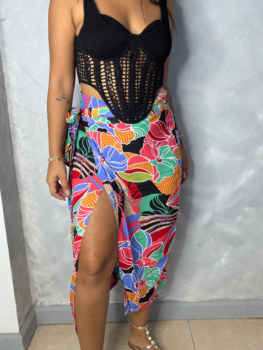 Tropical Wrap Midi Skirt