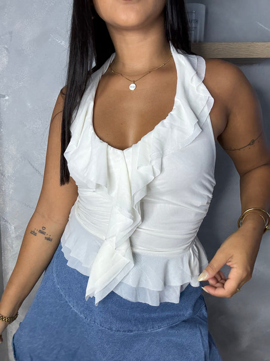 White Ruffle Top
