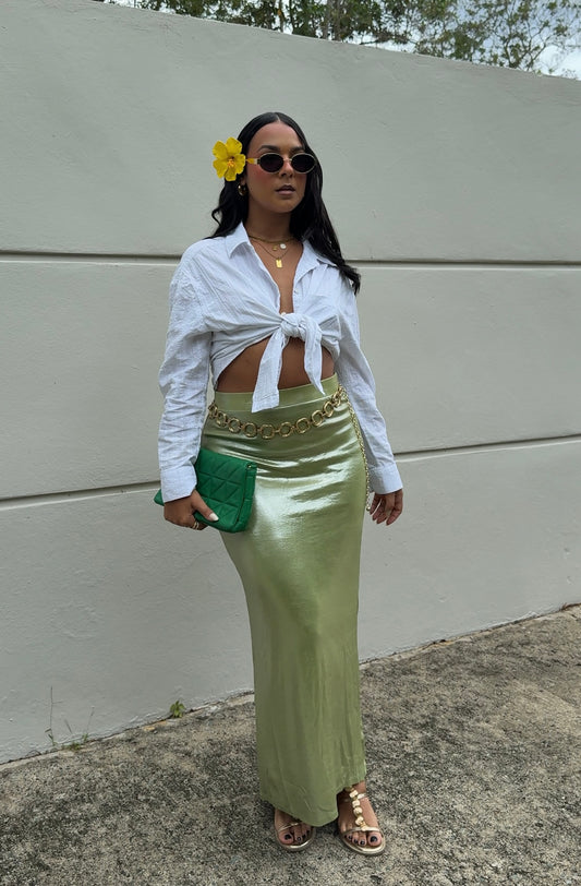 Metallic Green Maxi Skirt