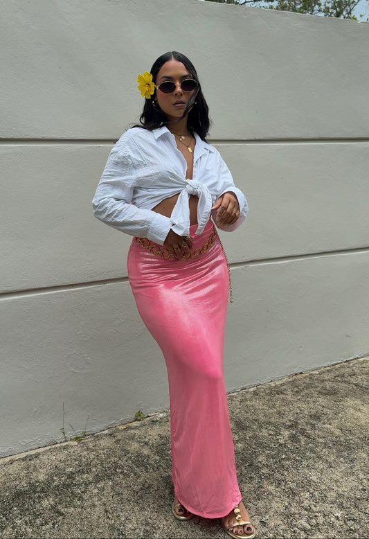 Metallic Pink Maxi Skirt