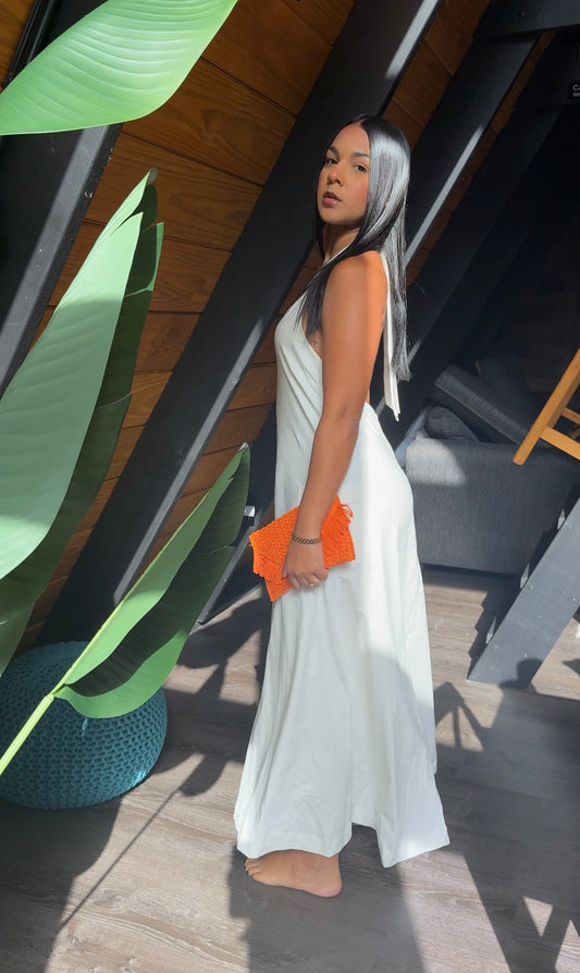 White Halter Backless Maxi