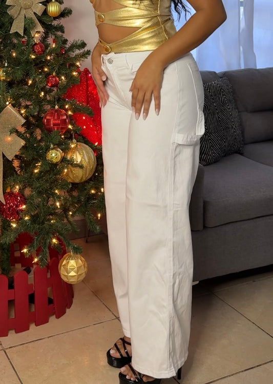 White Denim Midrise Cargo