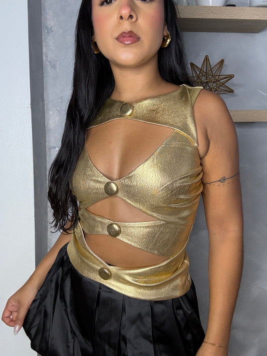 Metallic Button Top