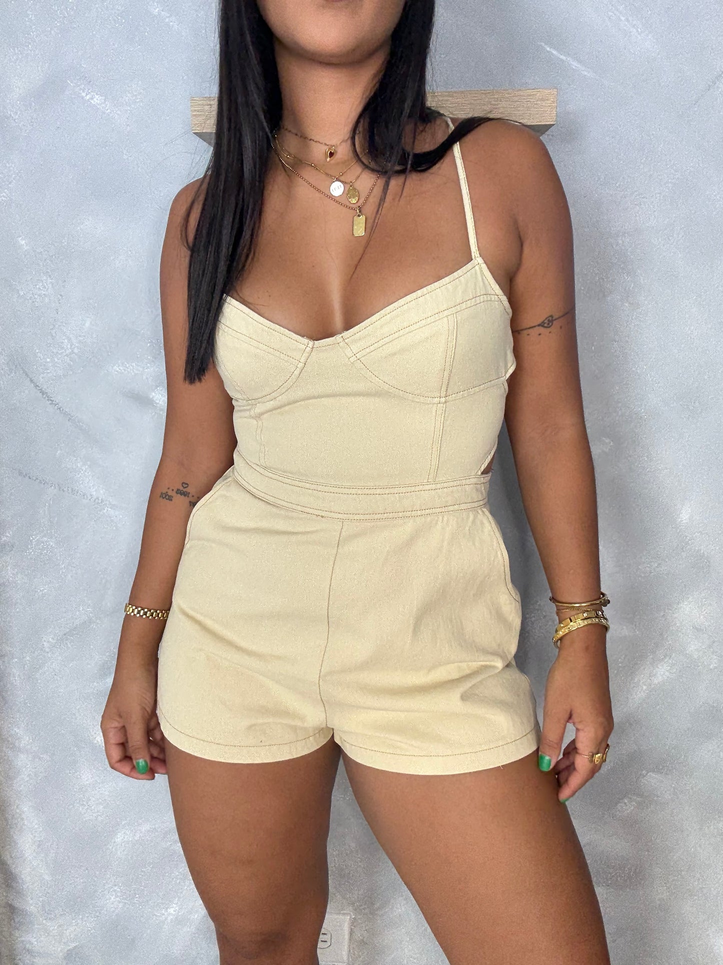 Khaki Denim Romper