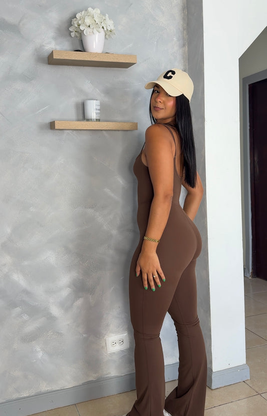 Flared Leg Jumpsuit (brown) (PREORDEN)