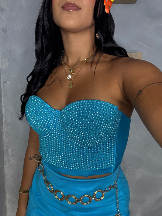 Pearl Beaded Blue Corset