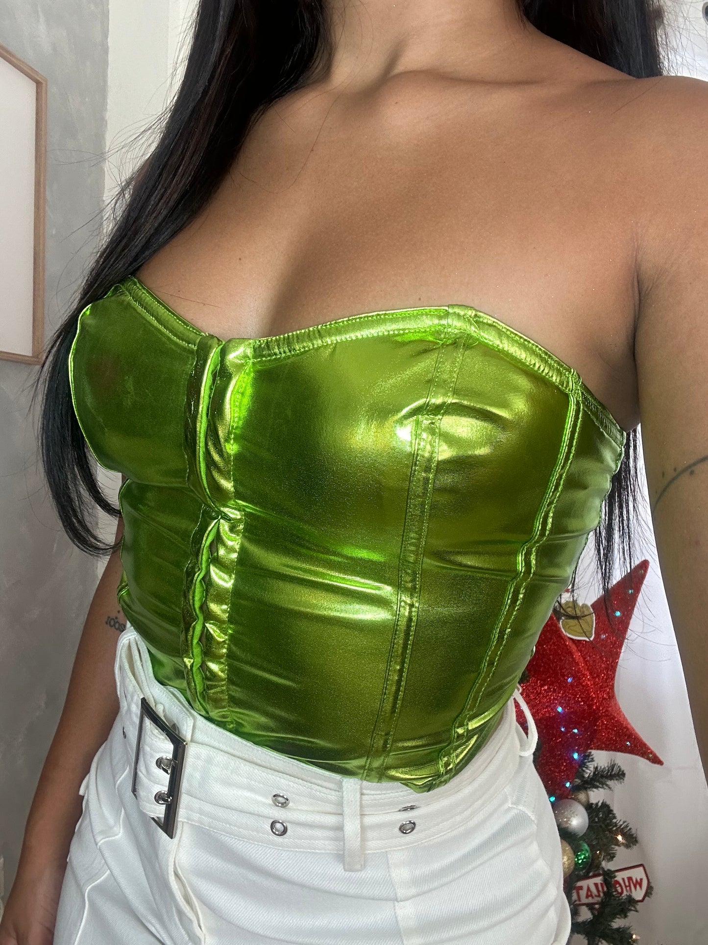 Strapless Metallic Top (green)