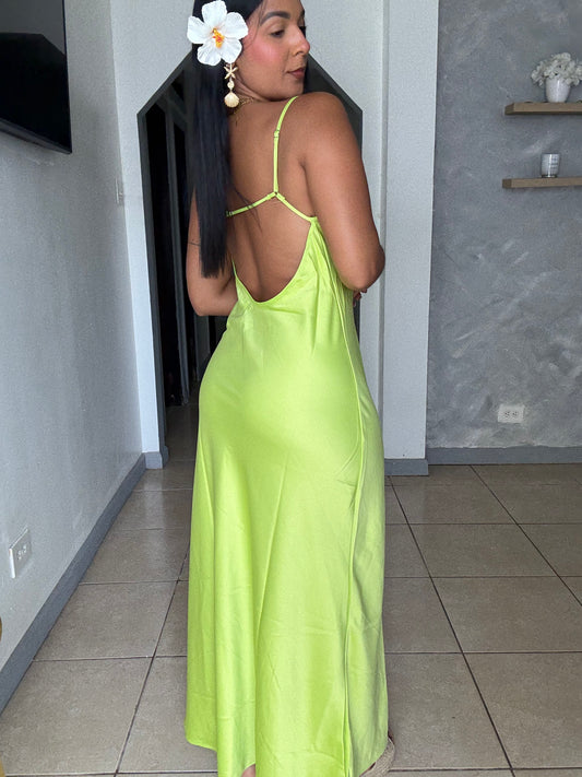 Lime Open-Back Maxi Dress