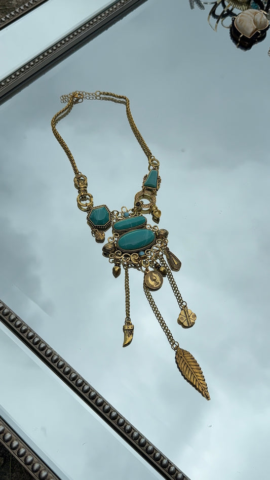 Retro Ethnic Geometric Turquoise Pendant