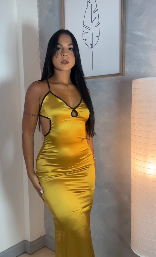 Gold Yellow Satin Maxi Dress