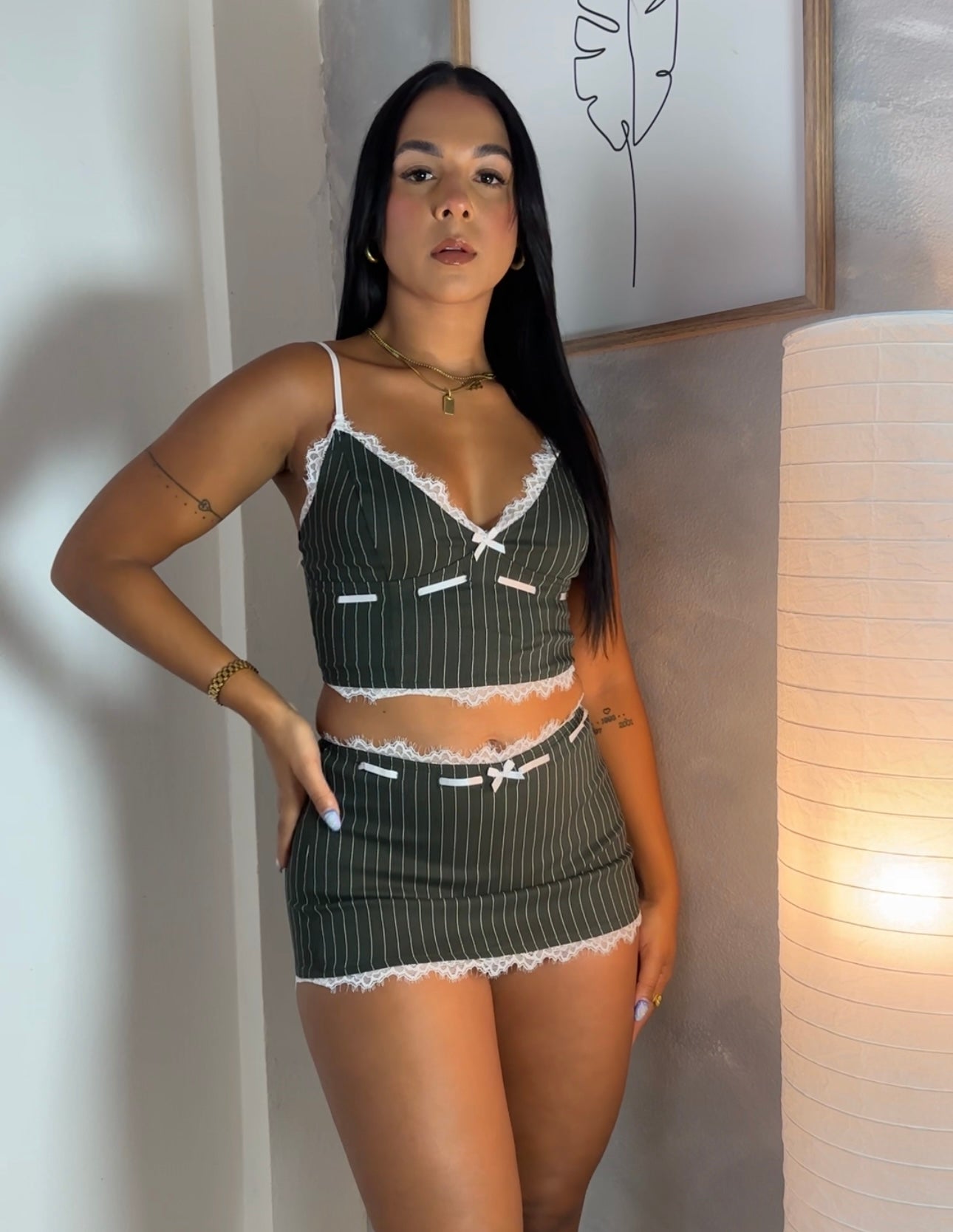 Crop Top Mini Skort Set (olive)