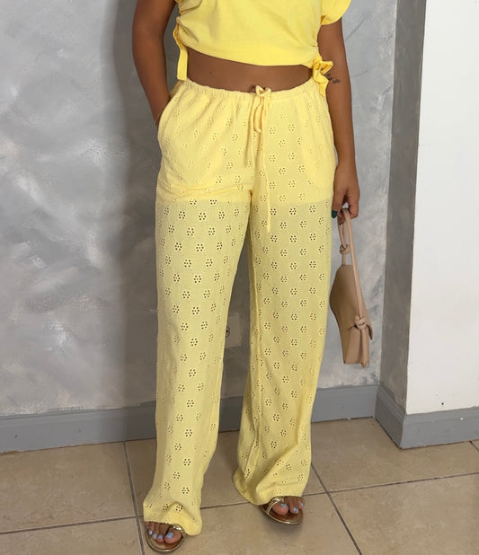 Eyelit Highwaisted Yellow Pant