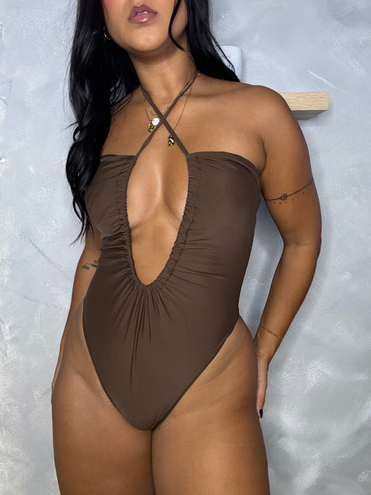 Brown High Cut One Piece